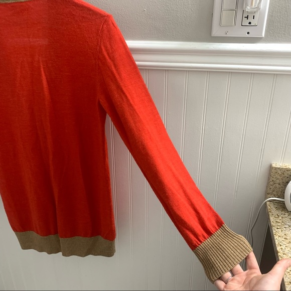 TORY BURCH Red Orange Tan Colorblock Merino Wool Knit Cardigan XS 30123102 - Picture 10 of 13